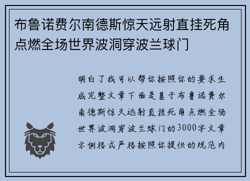 布鲁诺费尔南德斯惊天远射直挂死角点燃全场世界波洞穿波兰球门